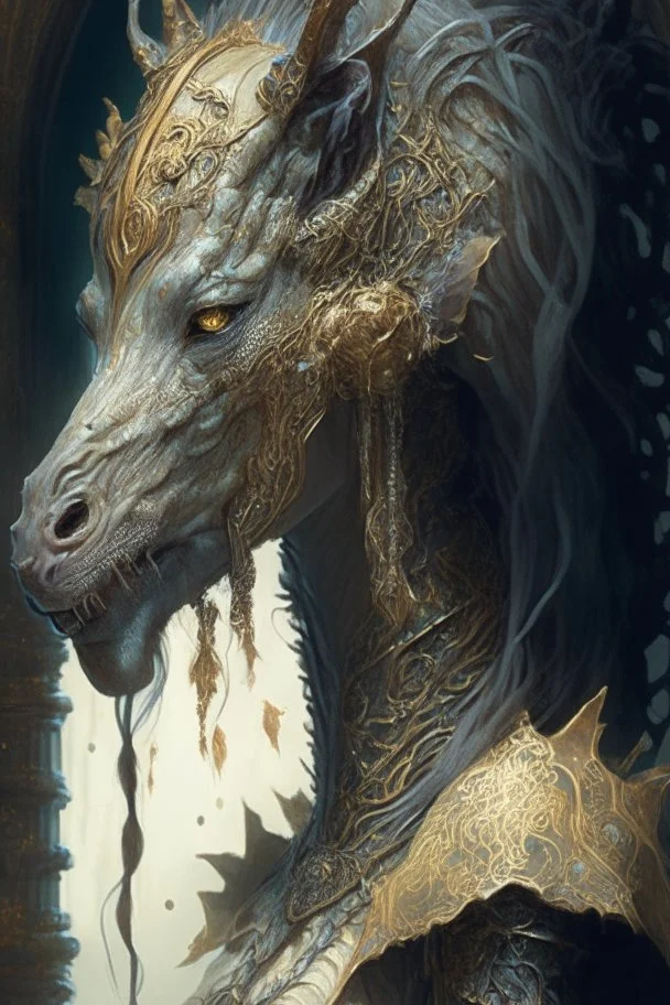 Child-eating horse deer lion alligator alien fused together , fantasy, intricate, elegant, highly detailed, digital painting, artstation, concept art, smooth, sharp focus, illustration, art by artgerm and greg rutkowski