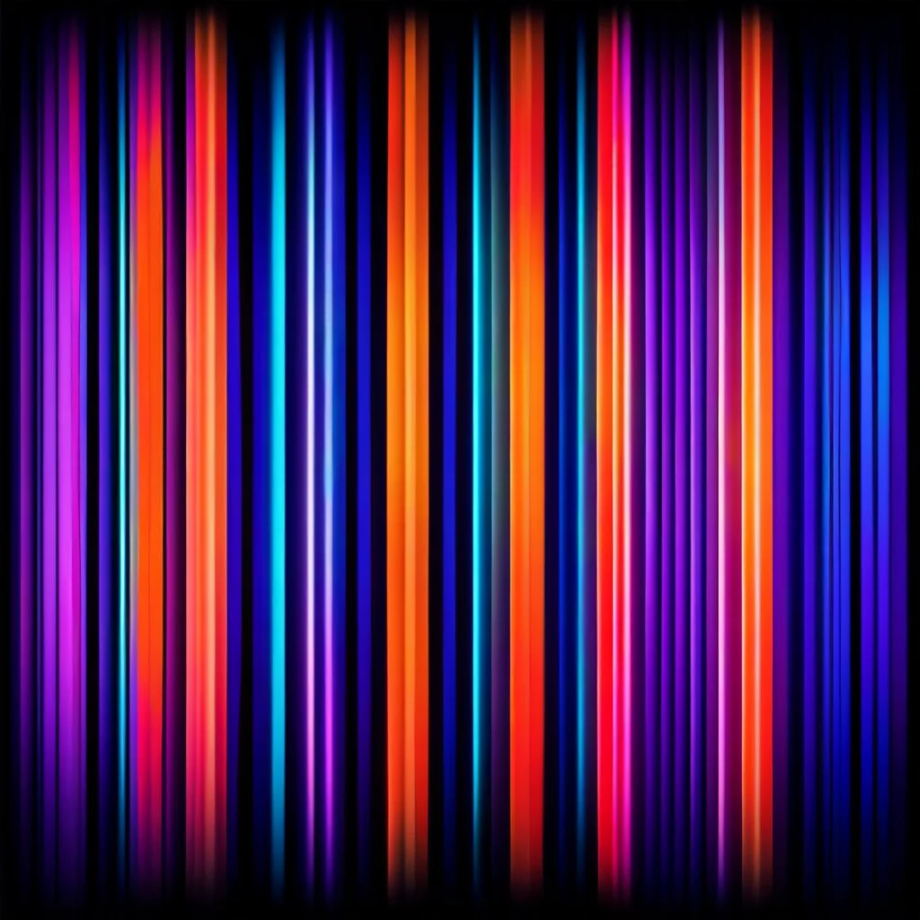 Red Orange Blue Purple Thick Gradient Vertical Neon Strips With Dark Rustic Background.