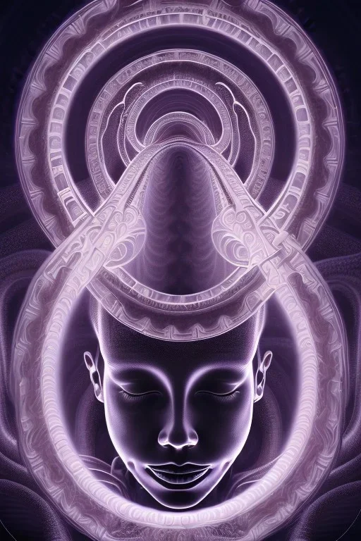 Spiritual being with Tentacles over human Head creating reality around, wrapping Spiral around Human, Psychedelic