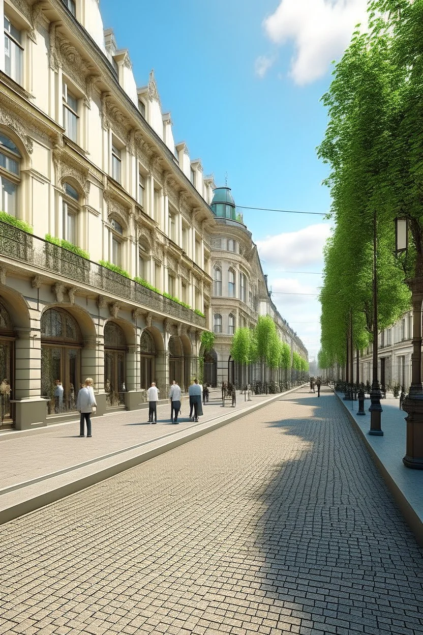 design of the pedestrian street environment in the Art Nouveau style of the 19th century