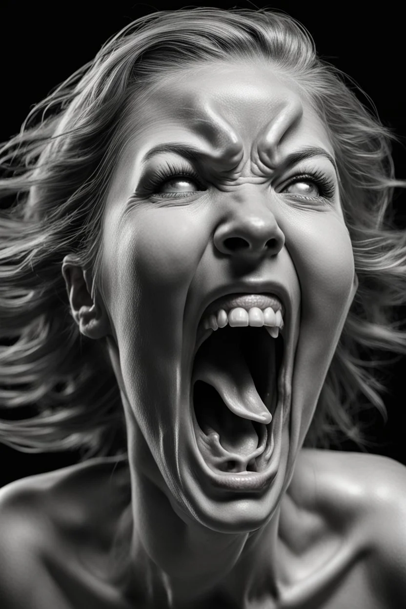 detailed image, female head, screaming