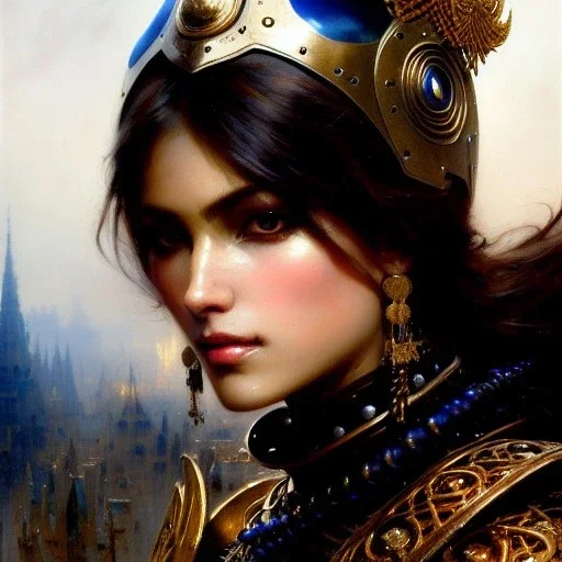 portrait beautifull face girl medieval metal armor balanciaga fashion clothe painting by gaston bussiere, greg rutkowski, yoji shinkawa, yoshitaka amano, tsutomu nihei, donato giancola, tim hildebrandt, oil on canvas, trending on artstation, featured on pixiv, cinematic composition, extreme detail