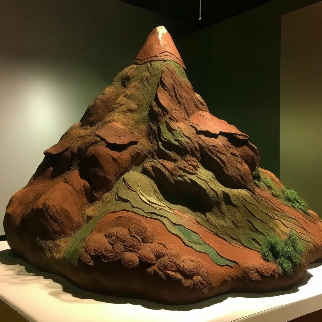 A brown mountain made out of clay painted by Paul Gauguin