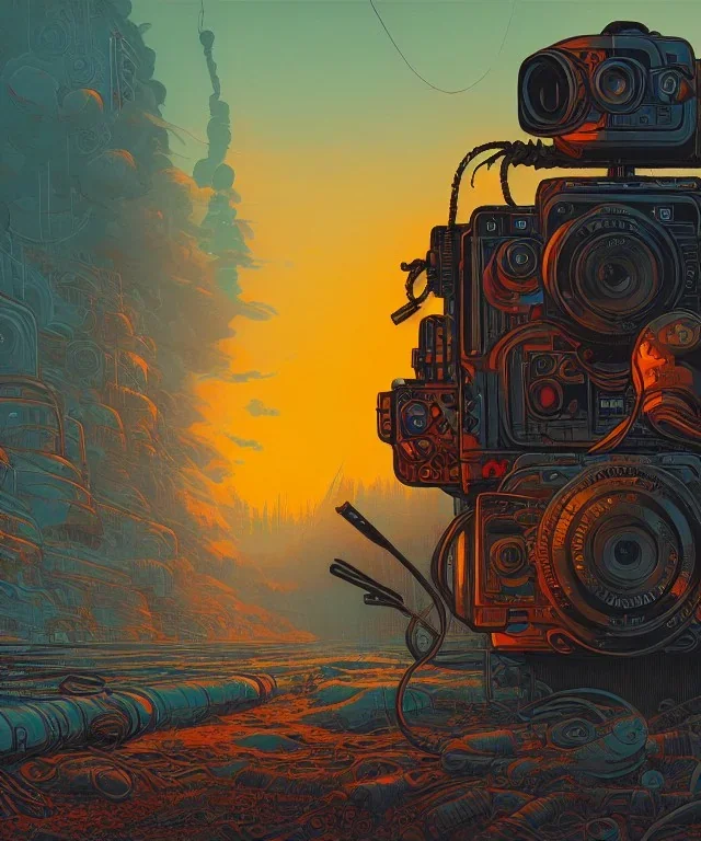 Camera. detailed, dan mumford, kilian eng, post-apocalyptic, oil on canvas