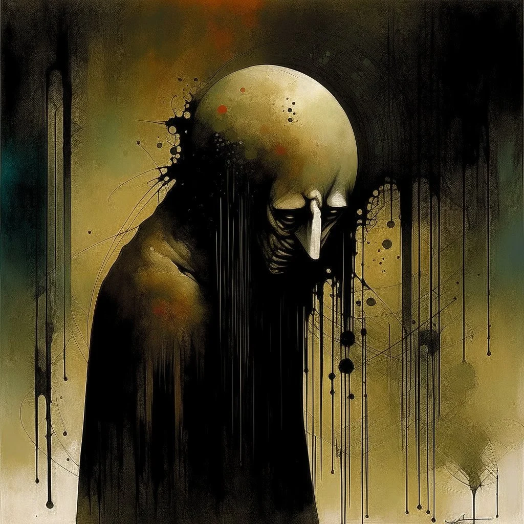 Sopor Aeternus depicting a fear of alone, Style by VS Giatonde and Dave McKean and Alvaro Martinez Bueno, surreal horror, dynamic composition, color burn, based on the imagery of Zdzislaw Beksinski, minimalism, artistic