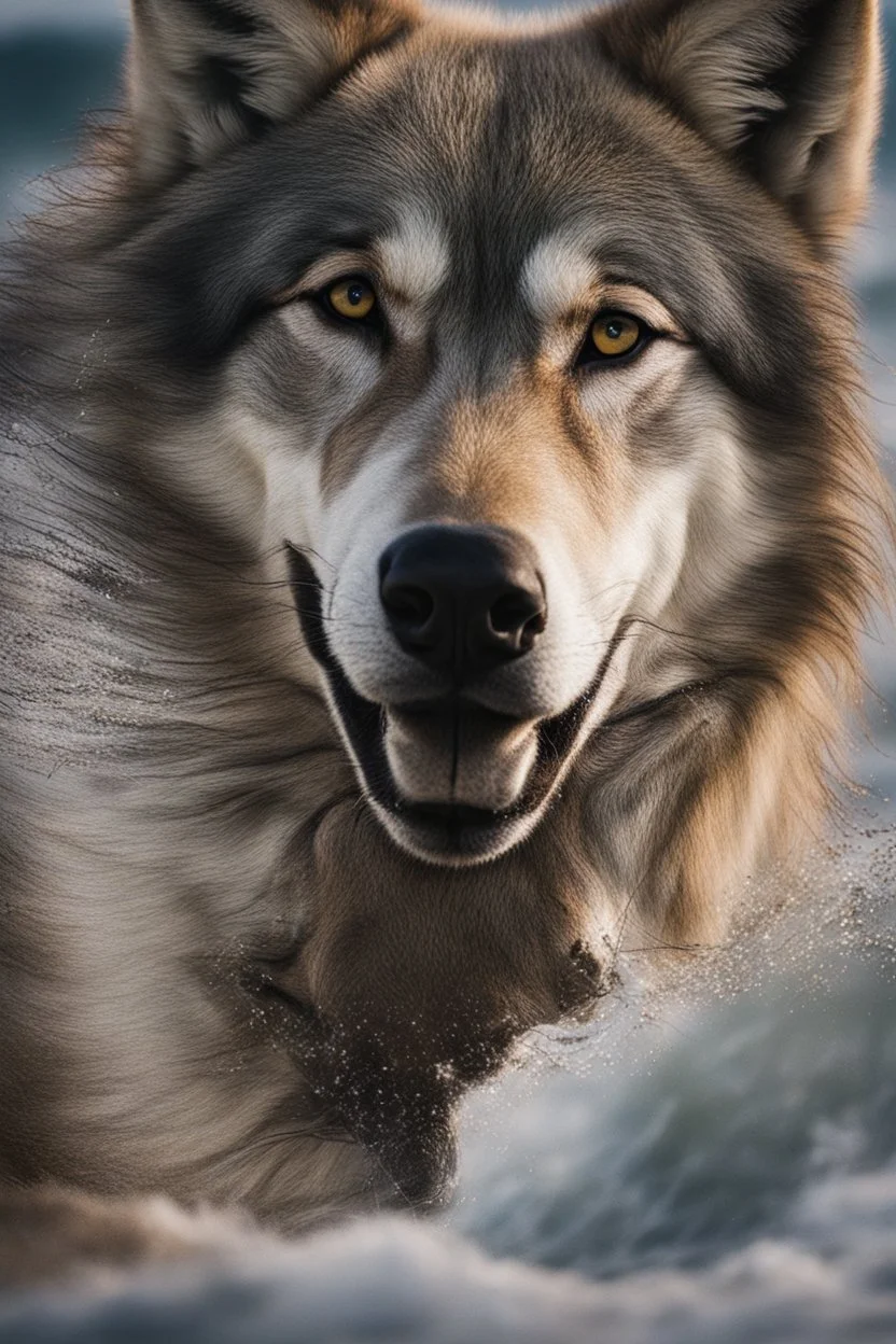 waves turning into a portrait of a wolf
