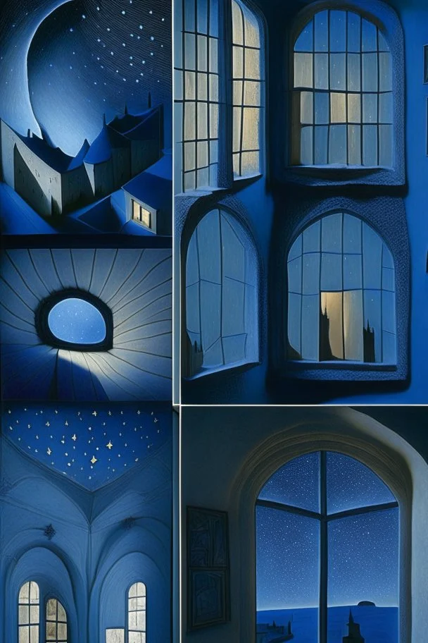 Interiors, from this window, see a starry sky, nightview, gaudi hadid";sharp focus"i can see the street below;by artist "Hans Memling";multiple focal points;" Giovanni Battista Piranesi";by photographer "Bernd & Hilla Becher";perspective" , like a dream, "Phoebe Wahl","dali magritte"