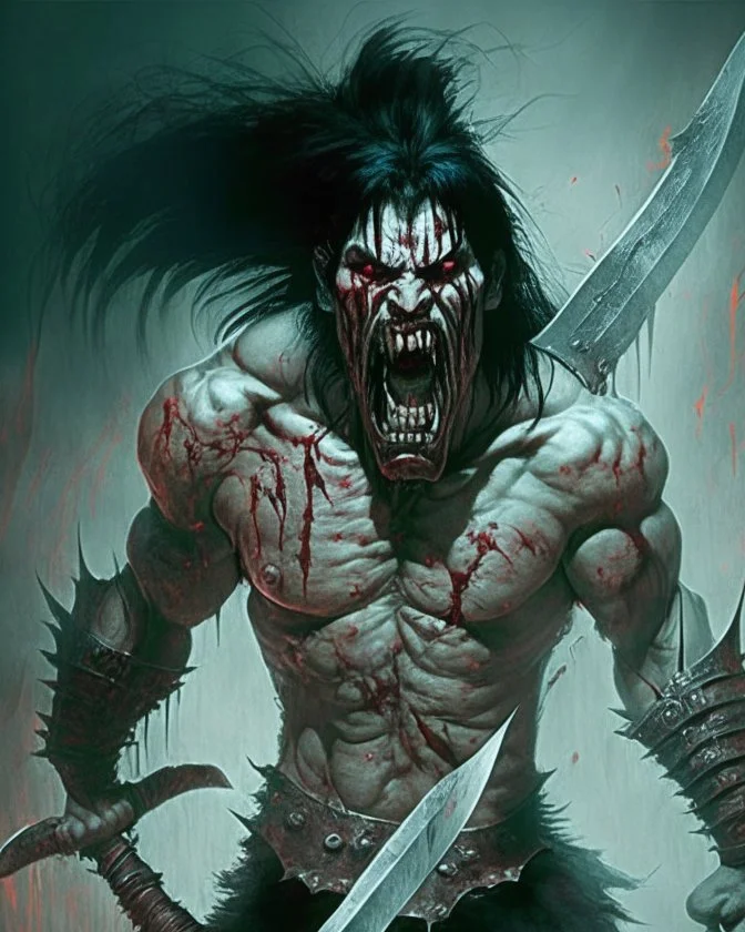 screaming scary zombie human berserker meaty black hair big greatsword