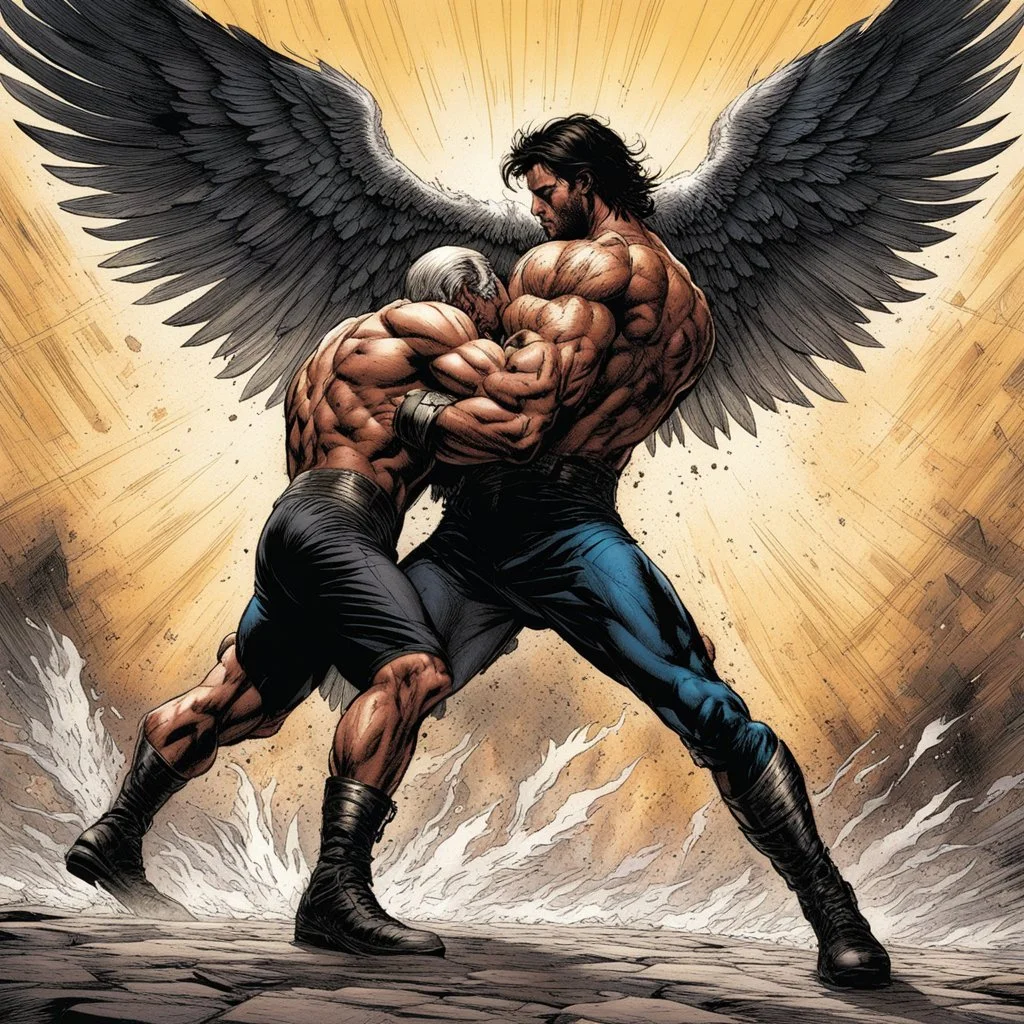 [art by David Finch] Jacob wrestling with angel