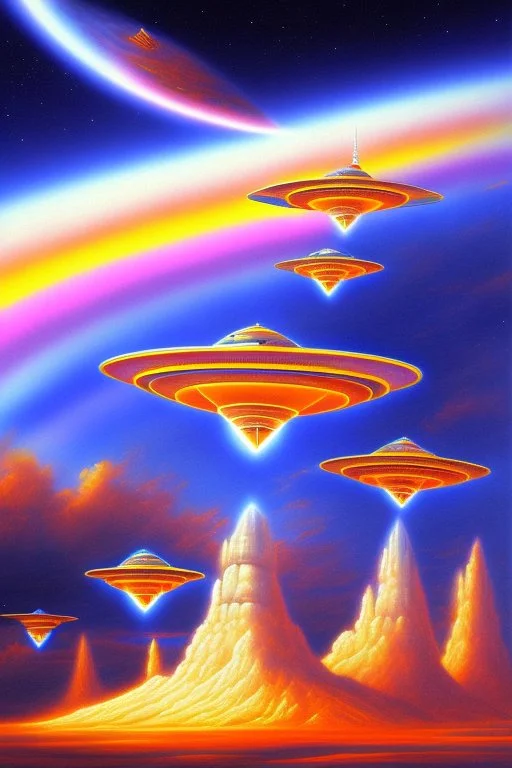 intergalactic very beautiful ufo rainbow futurist