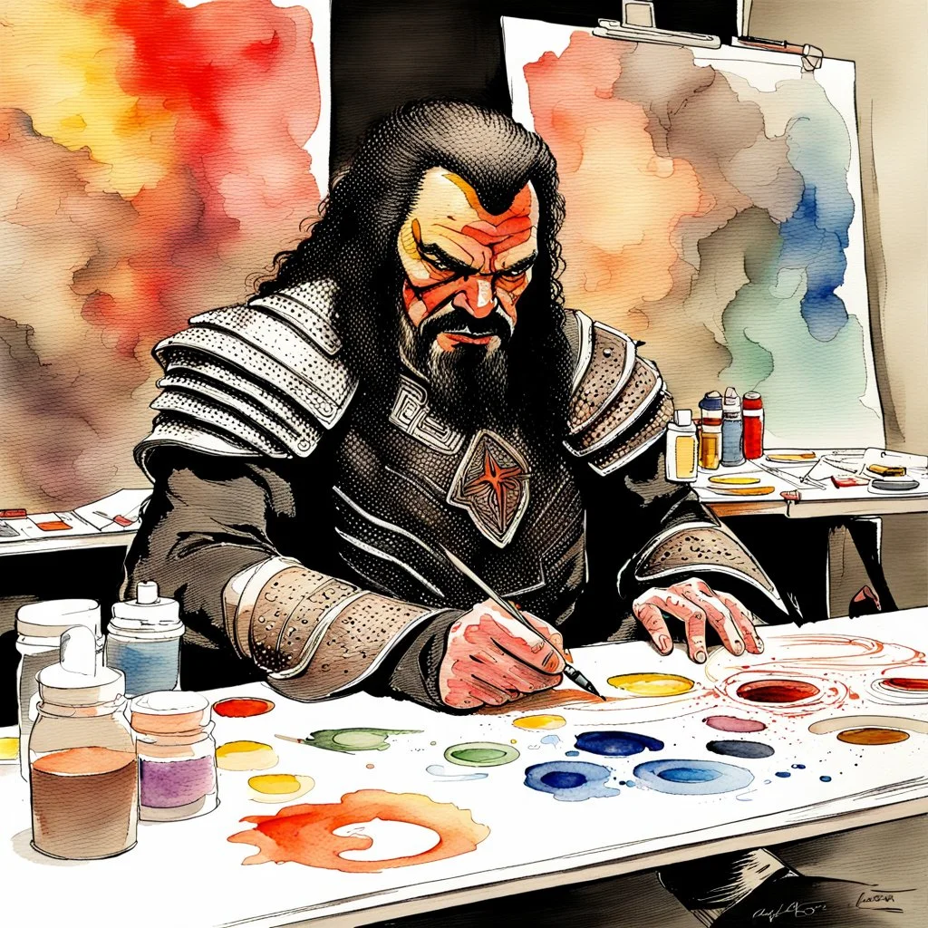 Klingon artist working in watercolors.