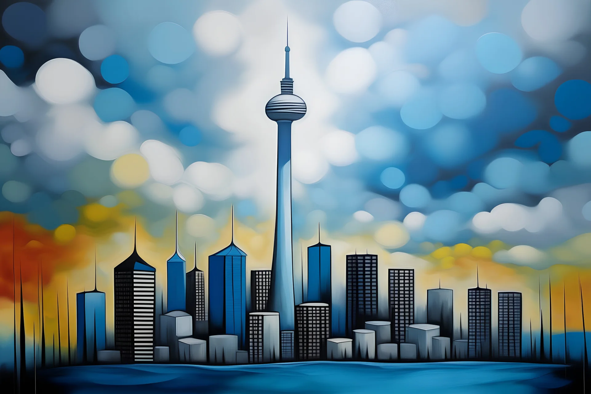 abstract painting of the City of toronto CN Tower