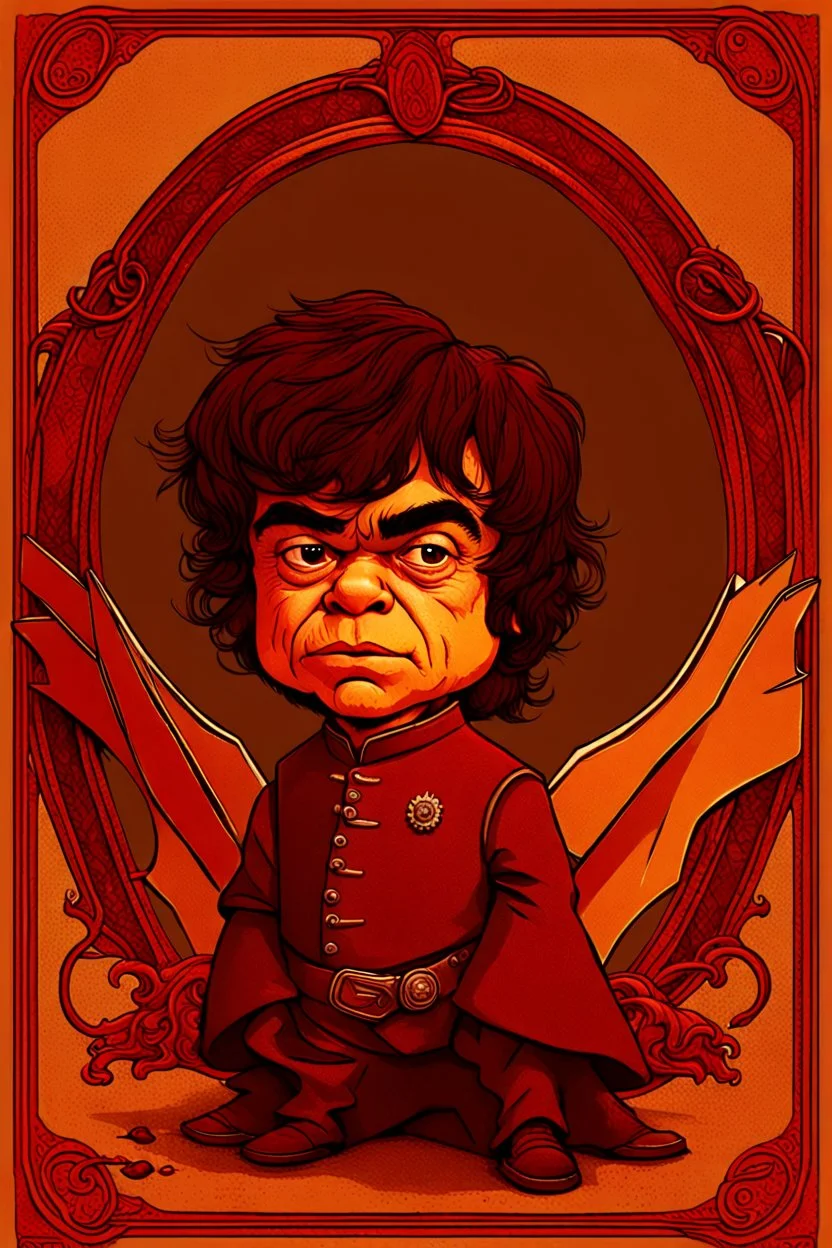 portrait of an odd but strangely beautiful yet odd little humanoid creature named Herve Villechaize in the role of "Tyrion Lannister" from "Game of Thrones" with a dragon in the background Modifiers: very cute Norman Rockwell style of Bobby Chiu style of Chris Ryniak