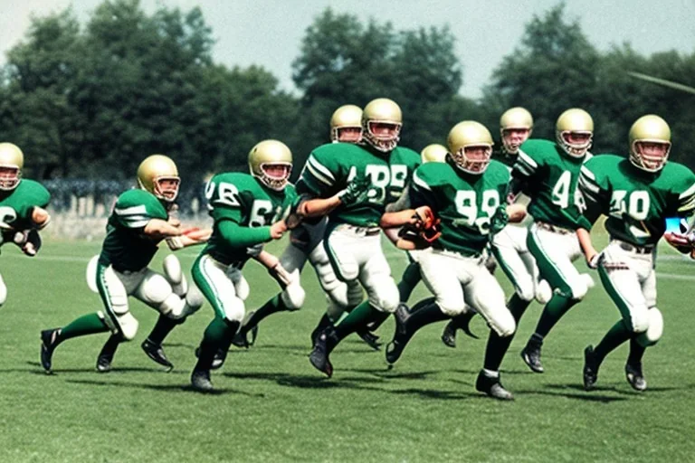 Boston Shamrocks Football team playing against the Toronto Rifles Football team, vintage, hyper-realistic, in color, 1950s football