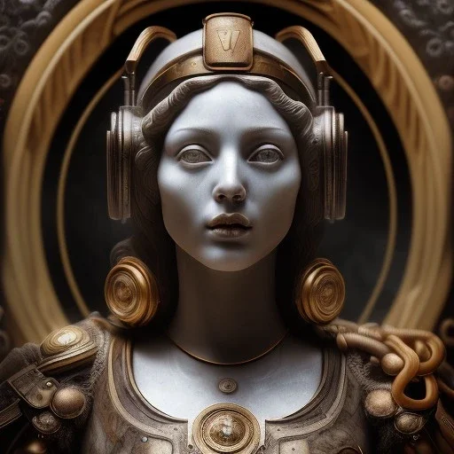 a greek marmor statue of athena, steam punk, scary, horror, realistic, made in octane, cinematic, movie, CGI, ultra-realistic, extremely detailed octane rendering, 8K, VRAY Super Real ar 2:3, dof photorealistic futuristic 50mm lens hard lighting dark gray tintype photograph, realistic lighting, sephia colors