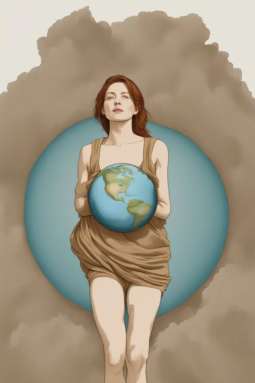 a woman carrying the earth on her back like Atlas