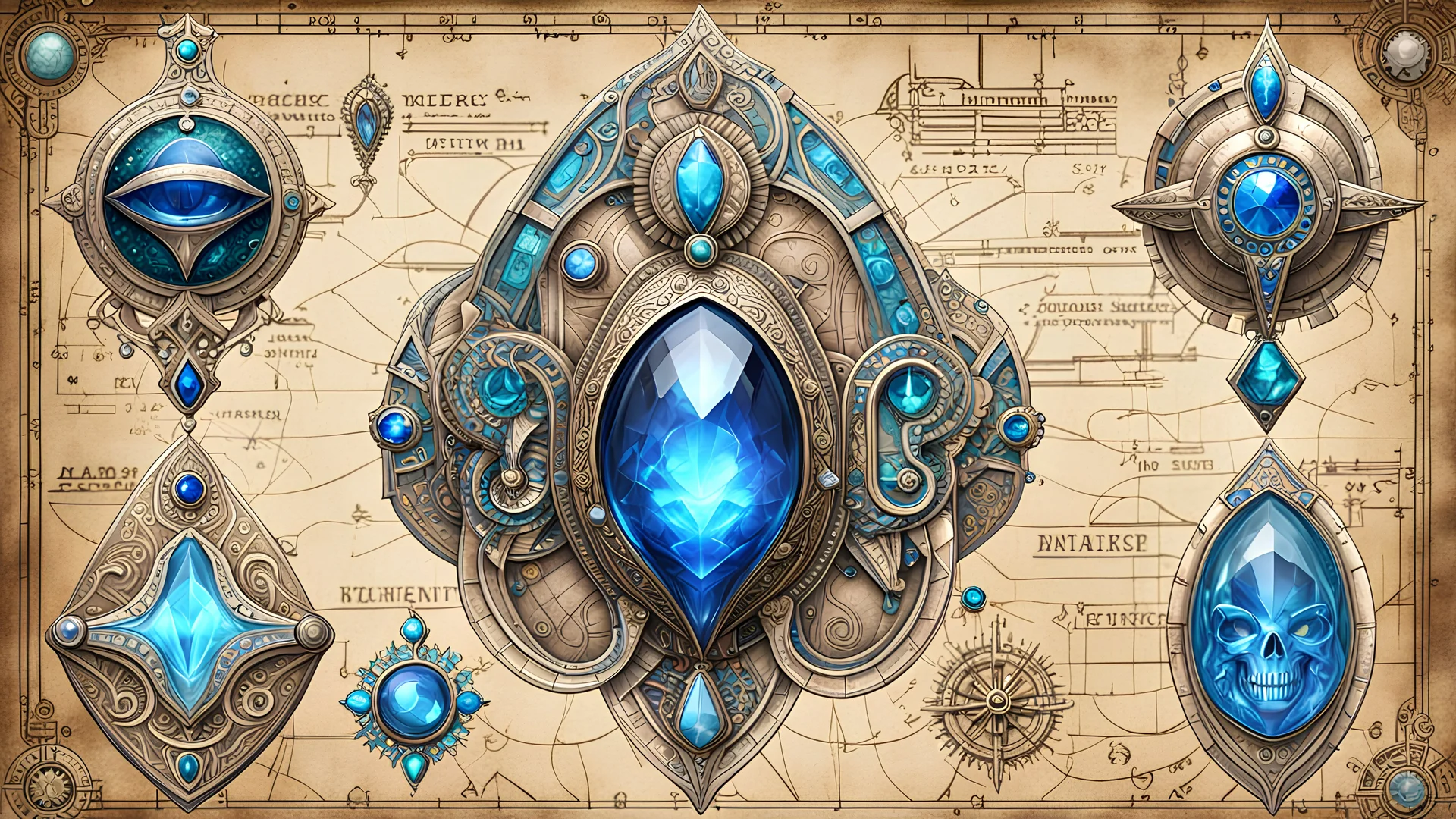 (JEWELED BLUEPRINT:1.5) schematic of ancient shiny (alien trinkets:1.5), weathered parchment background, silver filigree edges, bold lines, vivid tattoo ink, shiny glass jewels, bold (colorful hieroglyphs:1.5) cartouche, 8k resolution, epic, beautiful, masterpiece, trending on Artstation, deviantArt, ultra detailed, sharp focus, red yellow and black, deep color, vibrant, wet, gloss