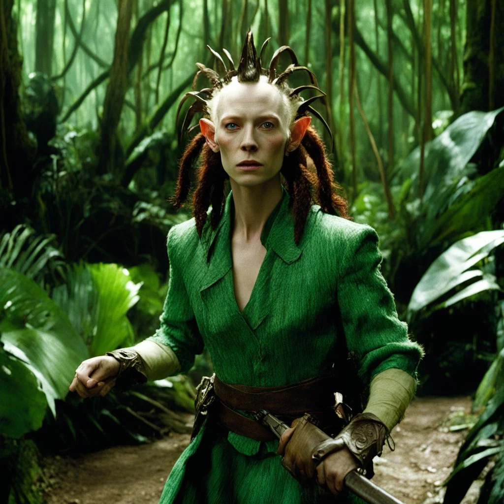 [Pan's Labyrinth (2006)] Tilda Swinton as a guerrilleros in the jungle