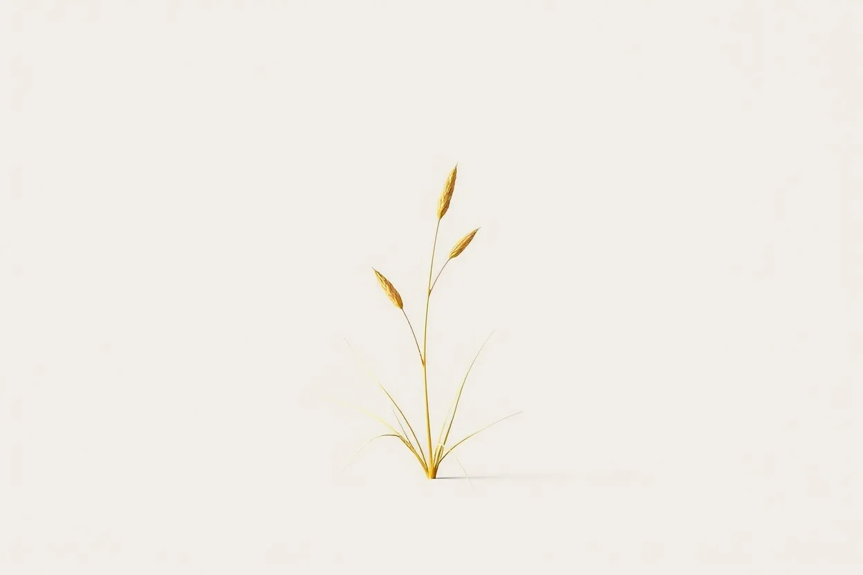 Isolated concept art of low poly stylized alien dry single leaf grass on a plain neutral background. Simple low-poly design with minimal details