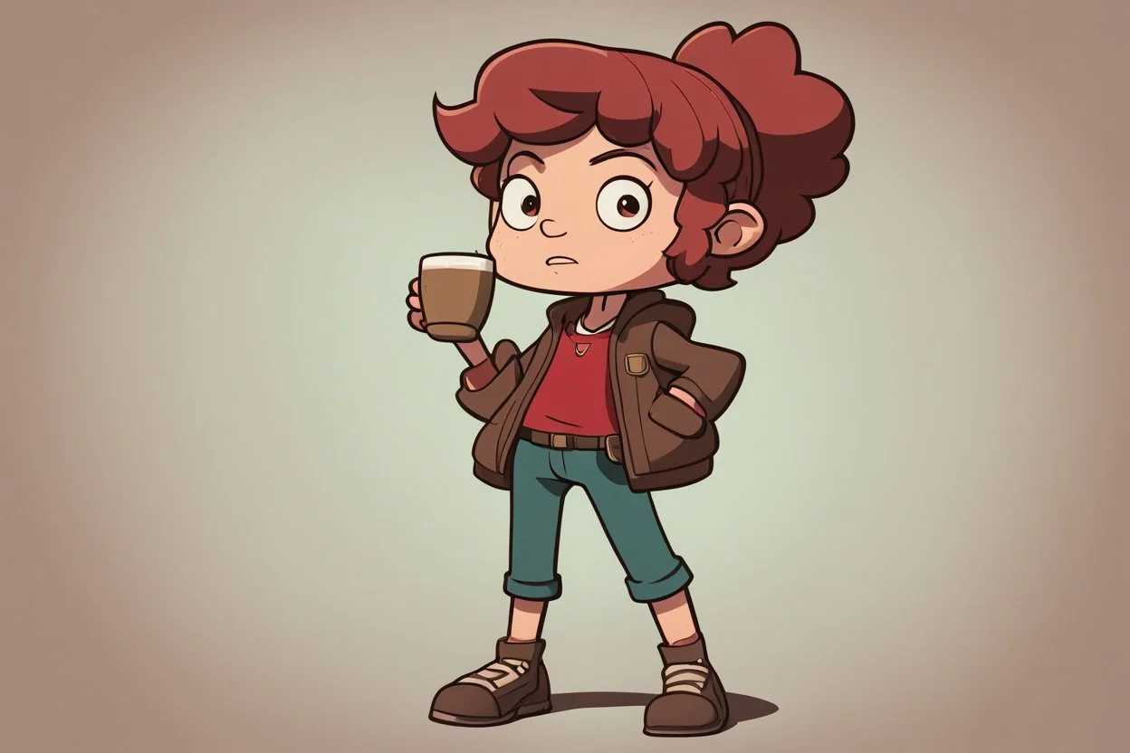 персонаж из вселенной Гравити Фолз, Персонаж женского пола, спортивного телосложения и низкого роста. Цвет кожи персонажа — капучино. Волосы персонажа покрашены в рыжий цвет, зачесаны назад. По текстуре волосы персонажа пушистые. У персонажа есть короткая челка. Глаза у него/нее зелено-карие. Персонаж носит одежду в стиле гаучо. Слово для вдохновения образа персонажа (тут вообще все) — ручей.