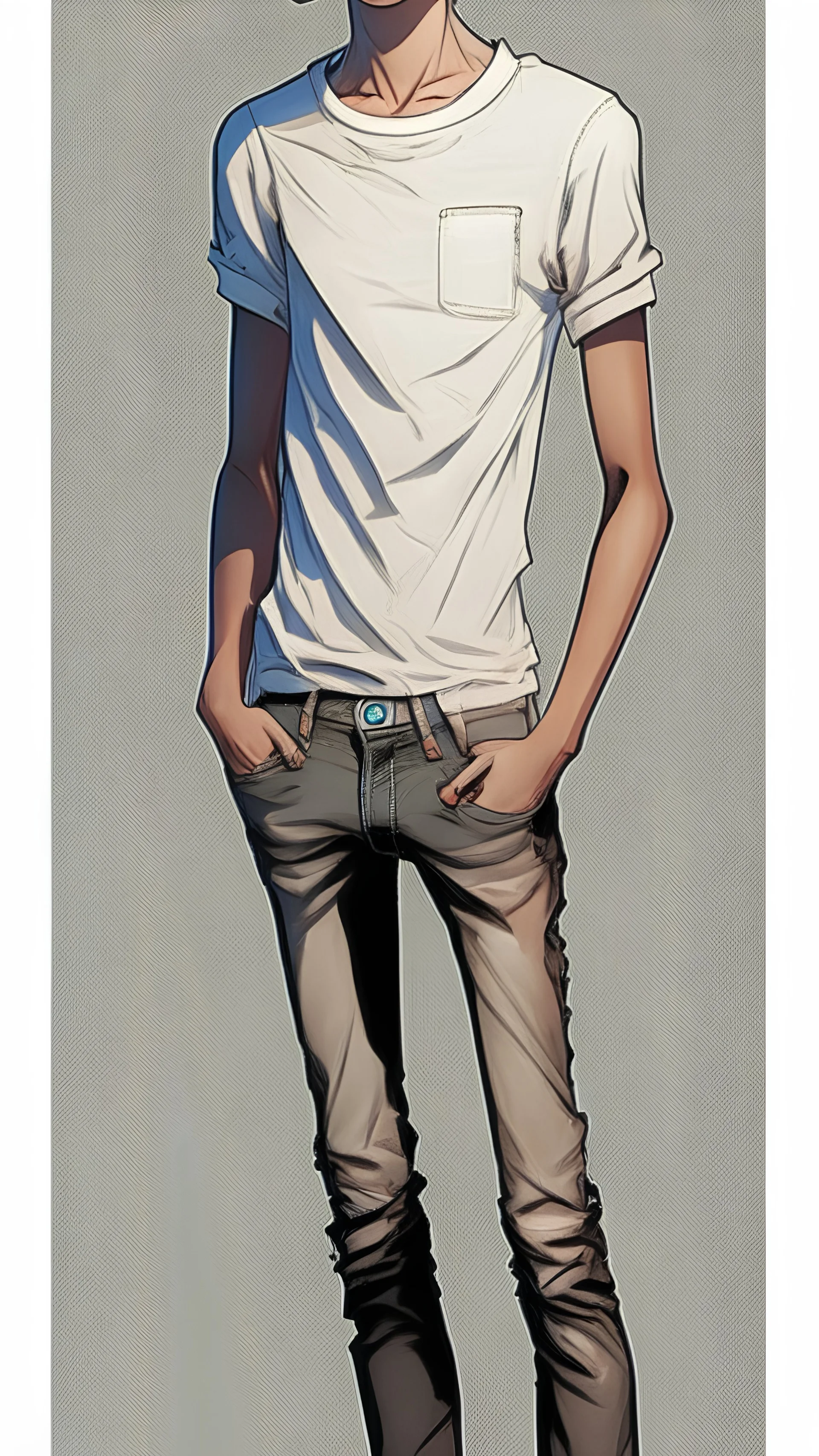 Teen man, black hair, perfect face, style of tomer hanuka, jeans, white, t-shirt, pompadour