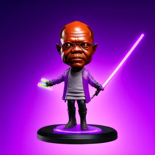 Hairless Samuel jackson purpleGlow jedi bobblehead holding a Single (purple) and boots