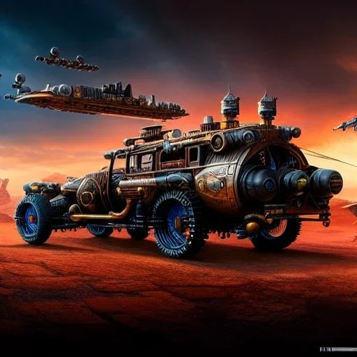 fullbody Drawing of 'sketch of steampunk Vehicles as in the movie mortal engines(2018)',intricate detail,andrea bonelli,Kilian Eng,Ohrai,evan lee,Aleksandr Sidelnikov,KyuYong Eom,three quarters frontal aerial view,toned colors,32k