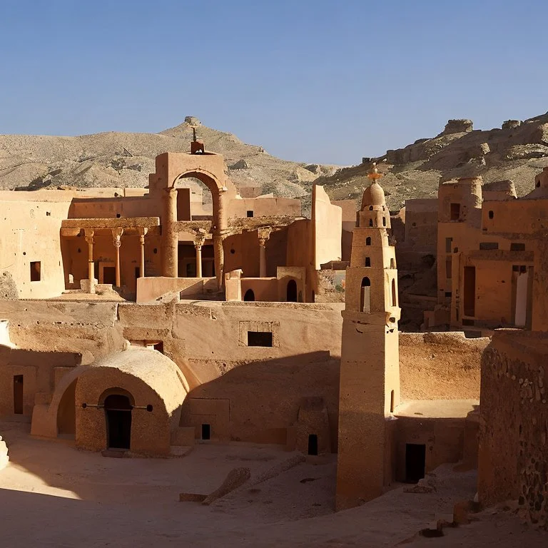 pueblo, greek, and islamic architecture in an dark underground city