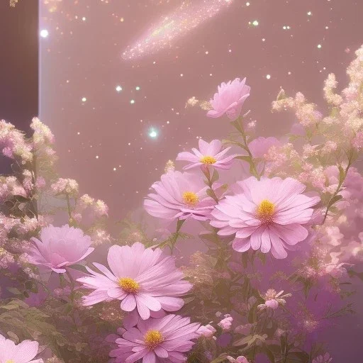 one big crystal subtle in a galactic ambiance with a beautiful transparent flowers delicate colors, soft light atmosphere, smooth, extremely sharp detail, finely tuned detail, ultra high definition, 8k, unreal engine 5, ultra sharp focus