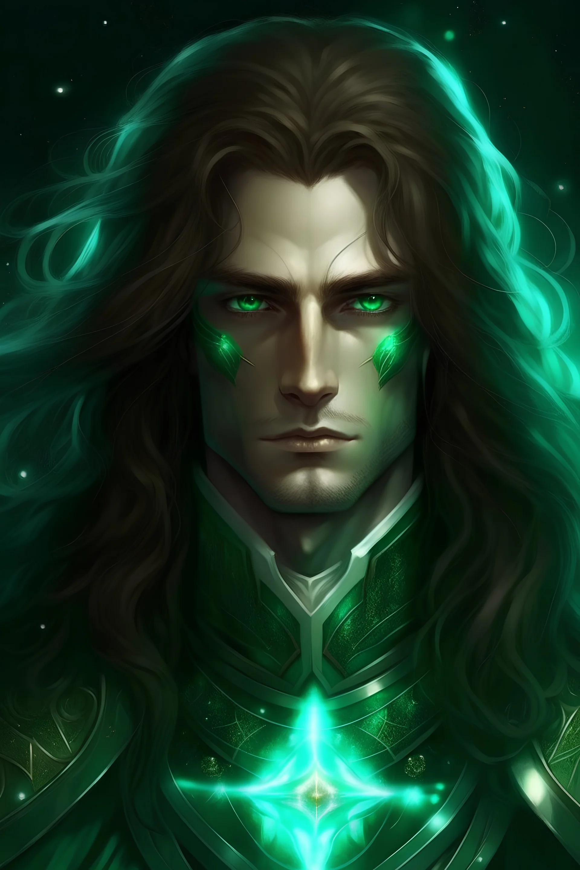 Galactic beautiful man knight of sky deep green eyed longhaired