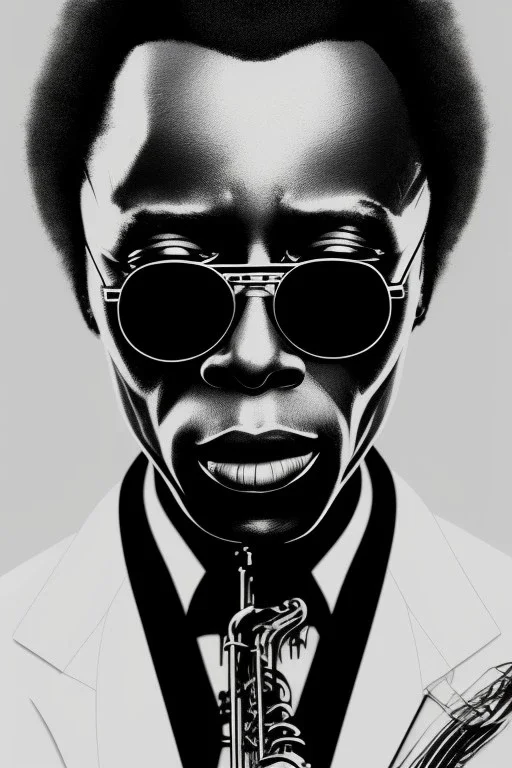 Miles Davis portrait, 8k resolution, handsome, beautiful, detailed skin, detailed hair, r_drawings_rene, scribble, scribble drawing, scribble art, deviantart, rdrawings25