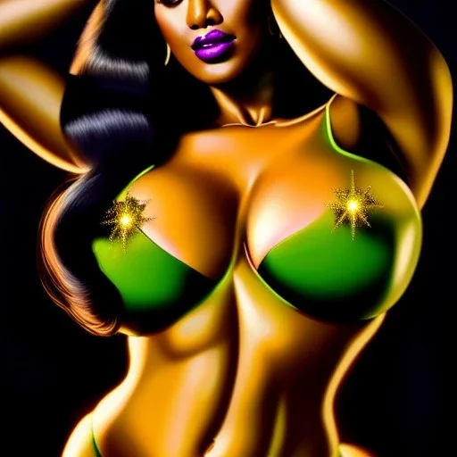 Ultra detailed fullbody Portrait in oil on canvas of sexy busty She-Hulk wearing Golden Armor,with tatoos,extremely detailed digital painting, extremely detailed face, crystal clear eyes, mystical colors ,perfectly centered image, perfect composition, rim light, beautiful lighting,masterpiece ,8k, stunning scene, raytracing, anatomically correct, in the style of KyuYong Eom and Steve Jung and robert e howard and Wizyakuza and Simon Bisley.