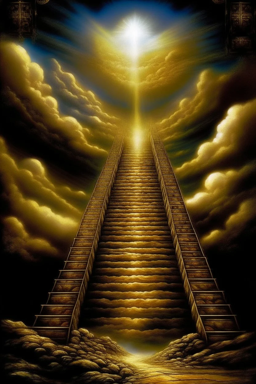 rea una imagen inspirada en la cancion: "Stairway to Heaven" de Led Zeppelin. Que incluya la tematica de su album musical