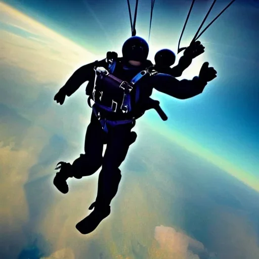 a lone skydiver crouched at airplane door, ground and clouds below, ready to jump, 8k resolution, high-quality, fine-detail, iridescent, intricate, digital art, detailed matte, volumetric lighting, illustration, 3D octane render, brian froud, howard lyon, selina french, anna dittmann, annie stokes, lisa parker, greg rutowski, George Grie, Ben Goossens, Igor Morski