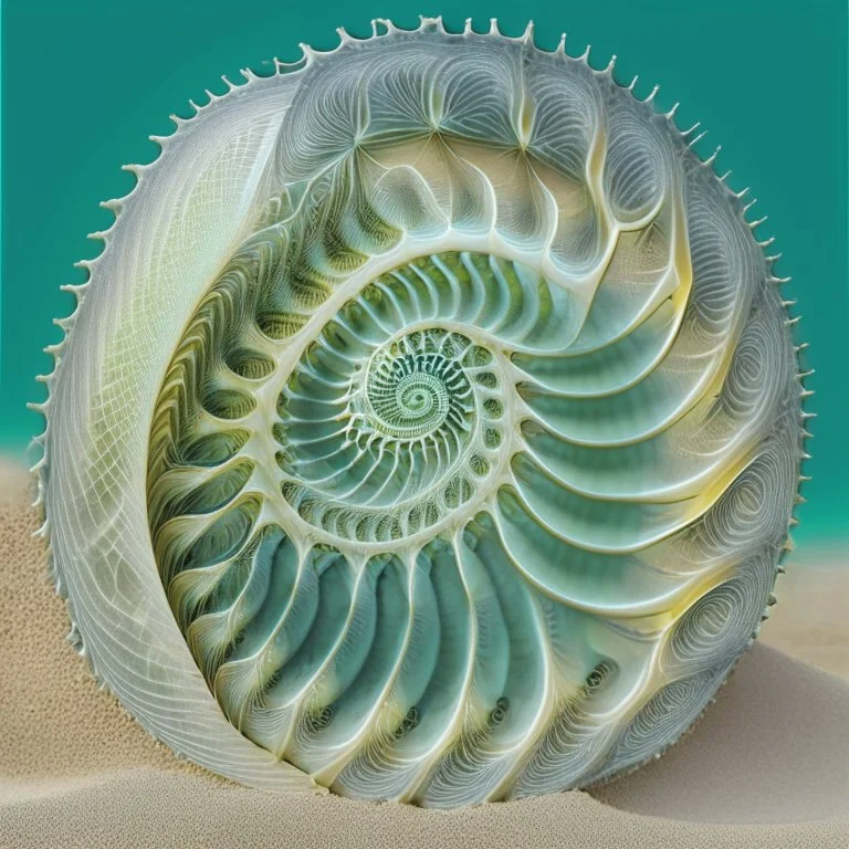 portré sivatagi homok, hogy a por néz ki, mint egy forgószél alakú fa napfény geometrical fractal shell, nautilus regular logarithmic spiral geometrically developed Fibonacci, translucent,