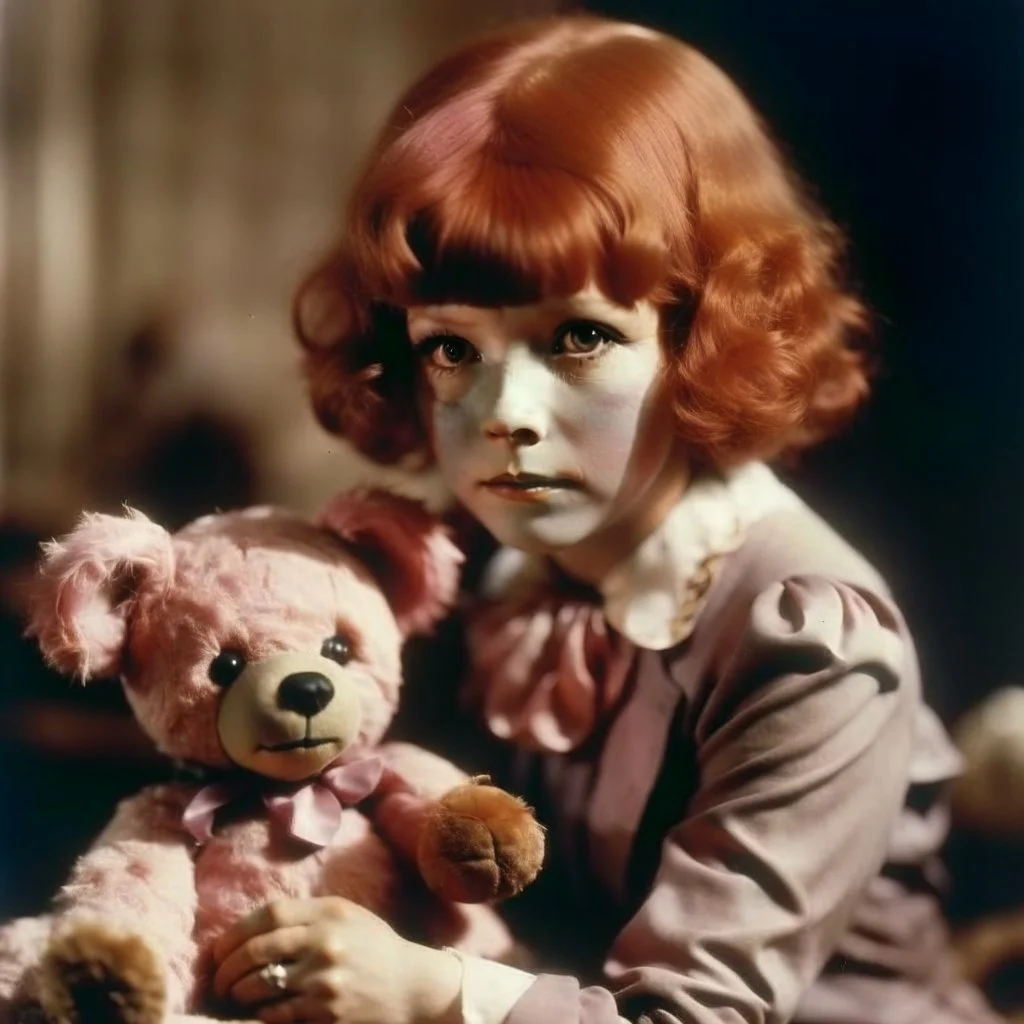 Clara bow with pink hair, with a teddy bear