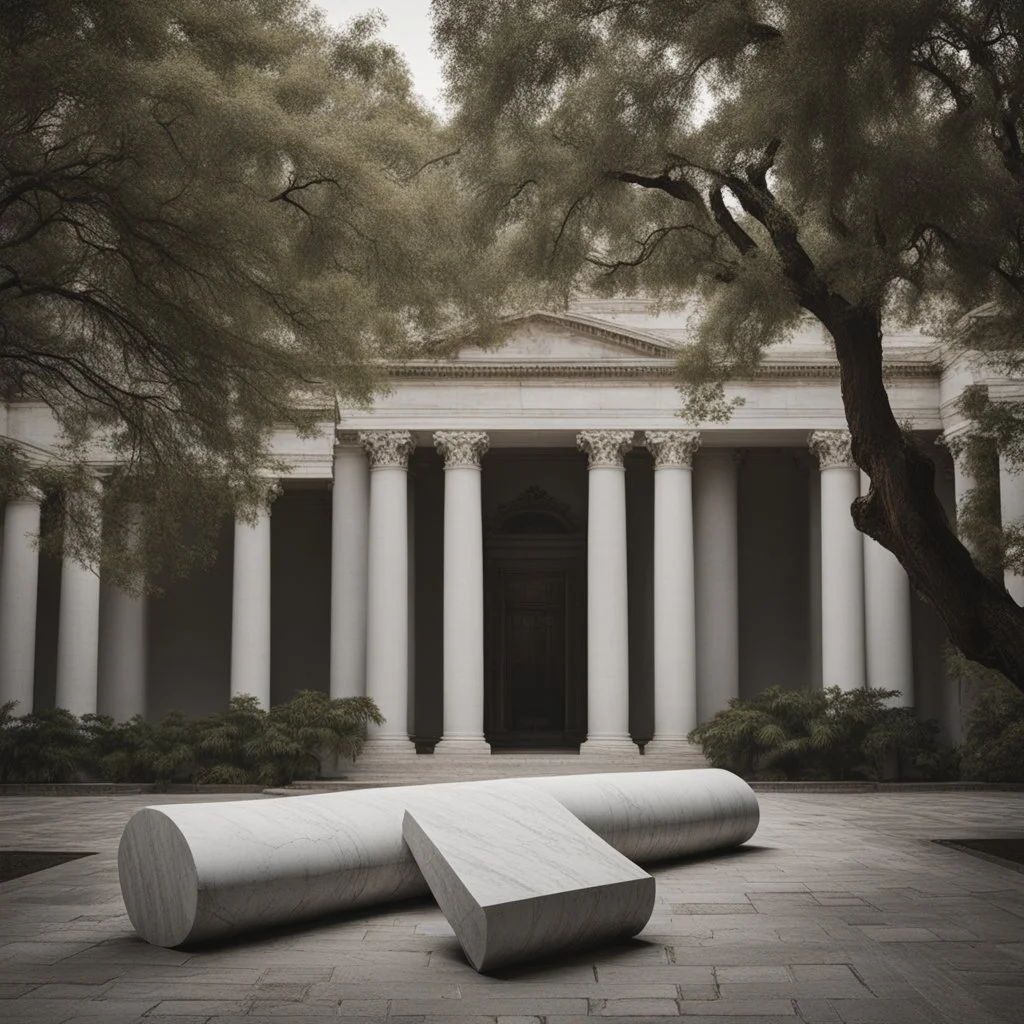 **Cinematic Artwork:** In a museum courtyard, toppled columns lie in repose. Their fractured marble bears witness to ancient quakes. Visitors read inscriptions—tributes to architects who learned from tragedy. The fallen columns become symbols of resilience, urging us to honor the past while building a safer future. **Appearance:** cinematic portraits that encapsulates the essence of disaster management, safety, and resilience, each evoking mesmeric and captivating imagery. These scenes will reso