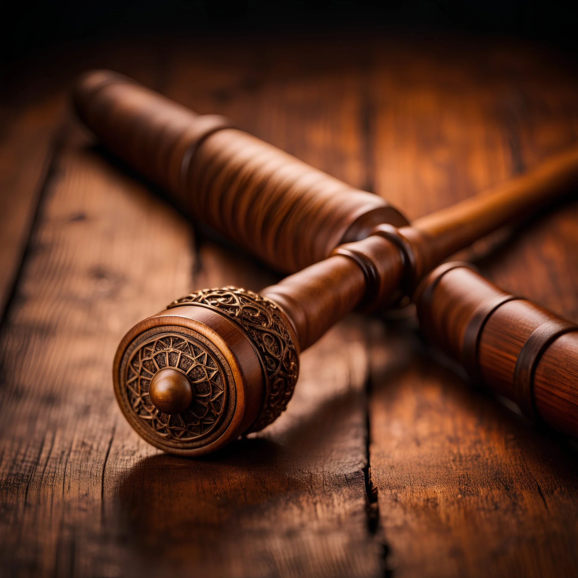 Closeup of an old wooden magical wand. No detailed background.Magical. Epic. Dramatic, highly detailed, realistic, hyper realistic, photo, masterpiece