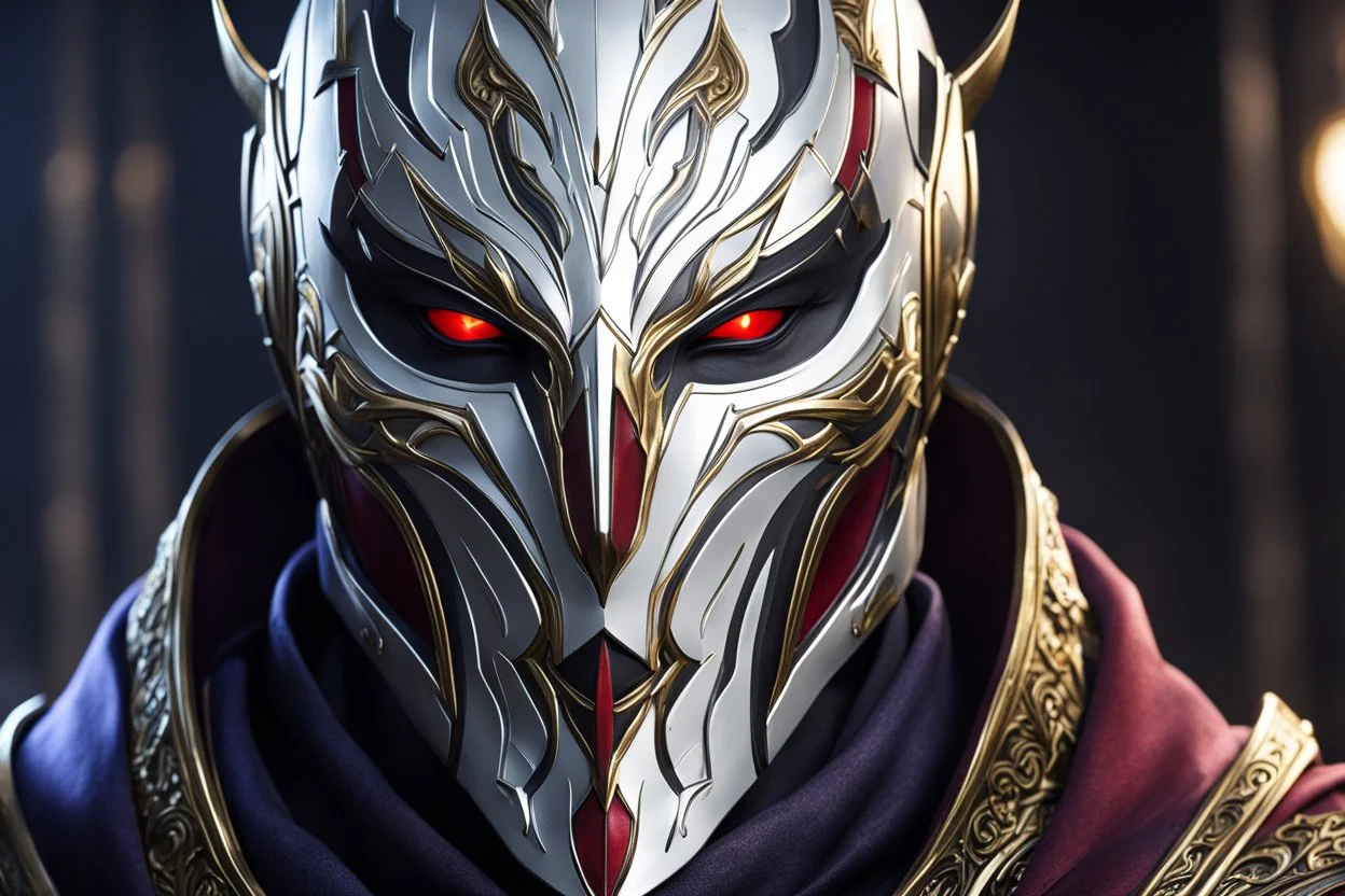 Jhin in 8k live action artstyle, bloody moon mask, close picture, intricate details, highly detailed, high details, detailed portrait, masterpiece,ultra detailed, ultra quality