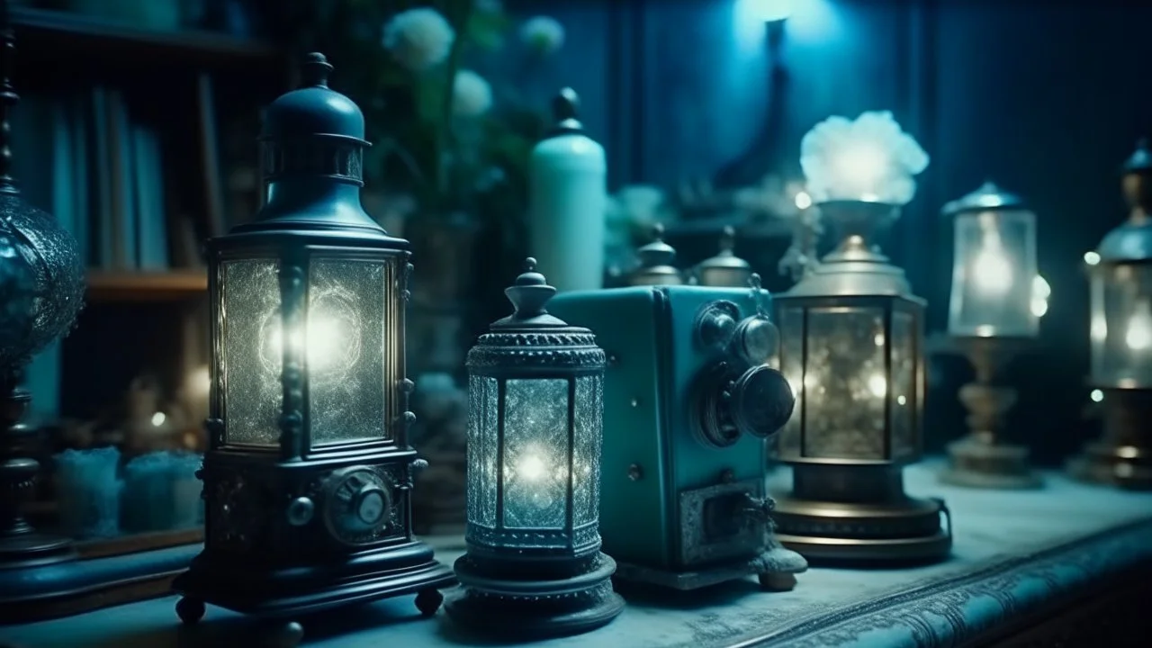 antique analog vintage, Shimmering, kaleidoscopic lights scattered all around, creating a captivating and magical display, deep teal and light grey color scheme, dramatic dutch light, stained vignette, highly detailed found footage, desaturated faded film, film skratches and dust