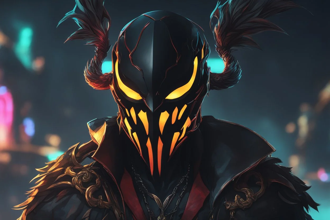 Pyke venom in 8k solo leveling shadow artstyle, pirate them, mask, close picture, sea, neon lights, intricate details, highly detailed, high details, detailed portrait, masterpiece,ultra detailed, ultra quality