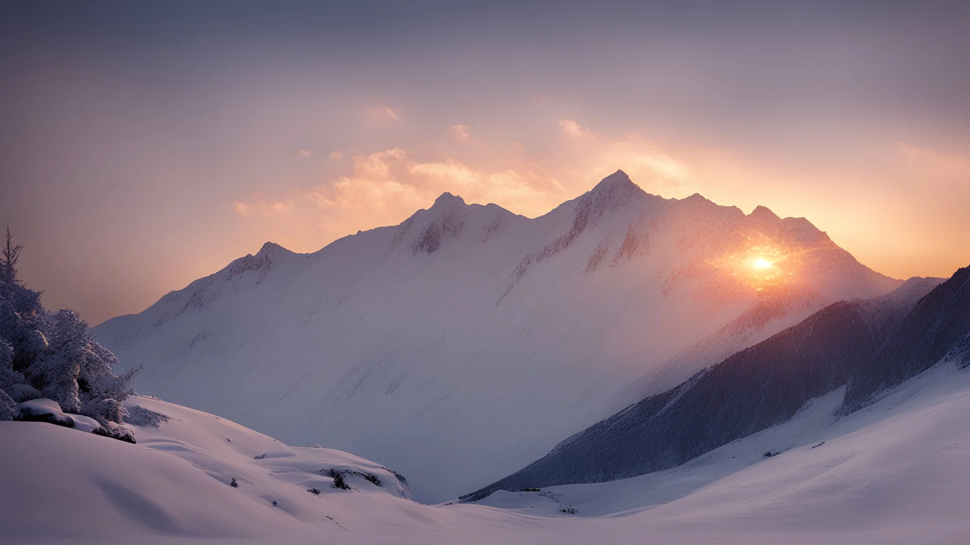 MOUNTAIN, snow, sunset