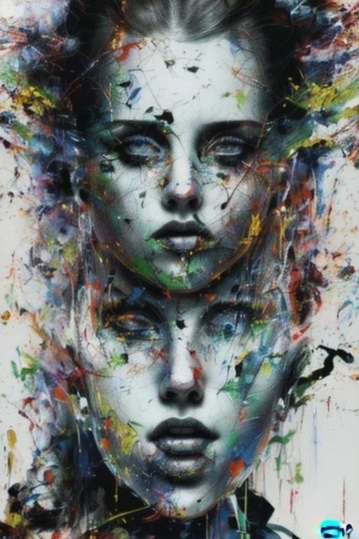 Danish singer mø face, Abstract portrait by Yoji Shinkawa, Jackson Pollock