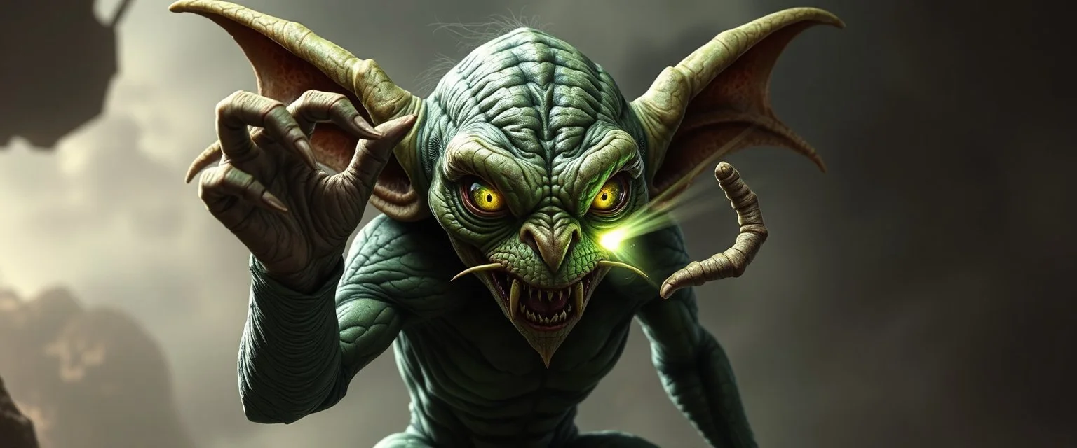 smite by god was the evil goblin gremlin man in the style of Escher and Giger.