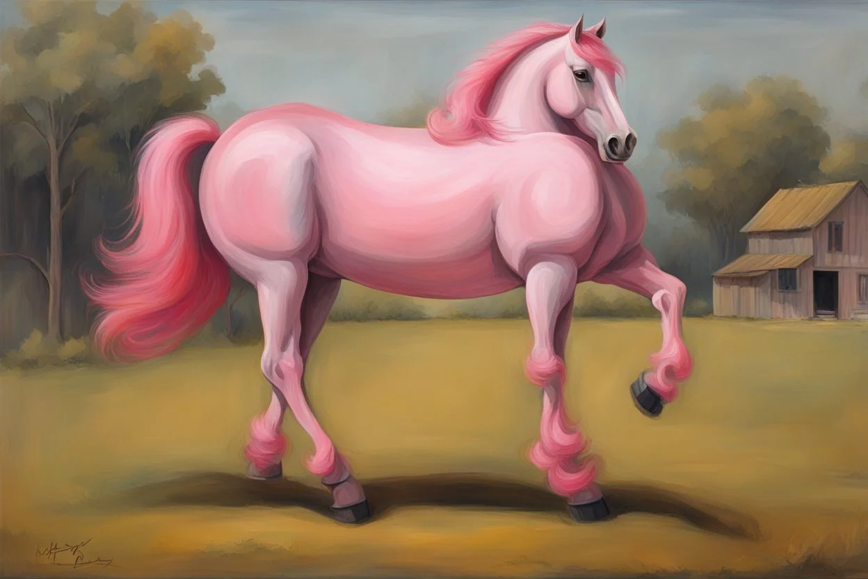 a pink horse like a 19th painting