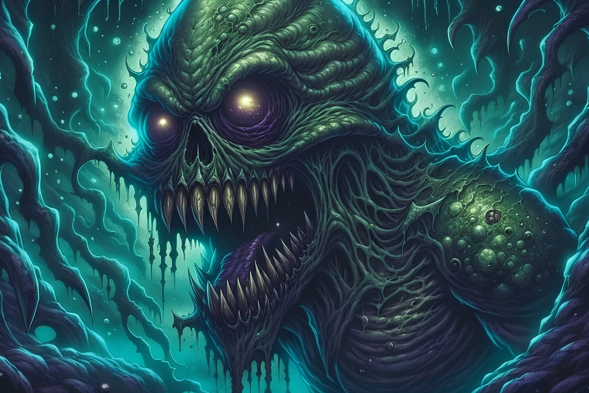 draw horror or fantasy monster or creature for you Illustration with high detalization detailed background each image unique and vastly details illustration 4k resolution