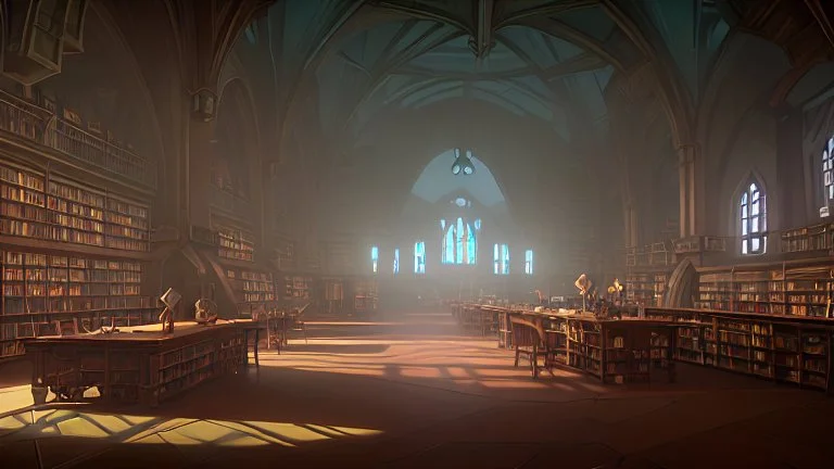 Inside the great library of the stone castle