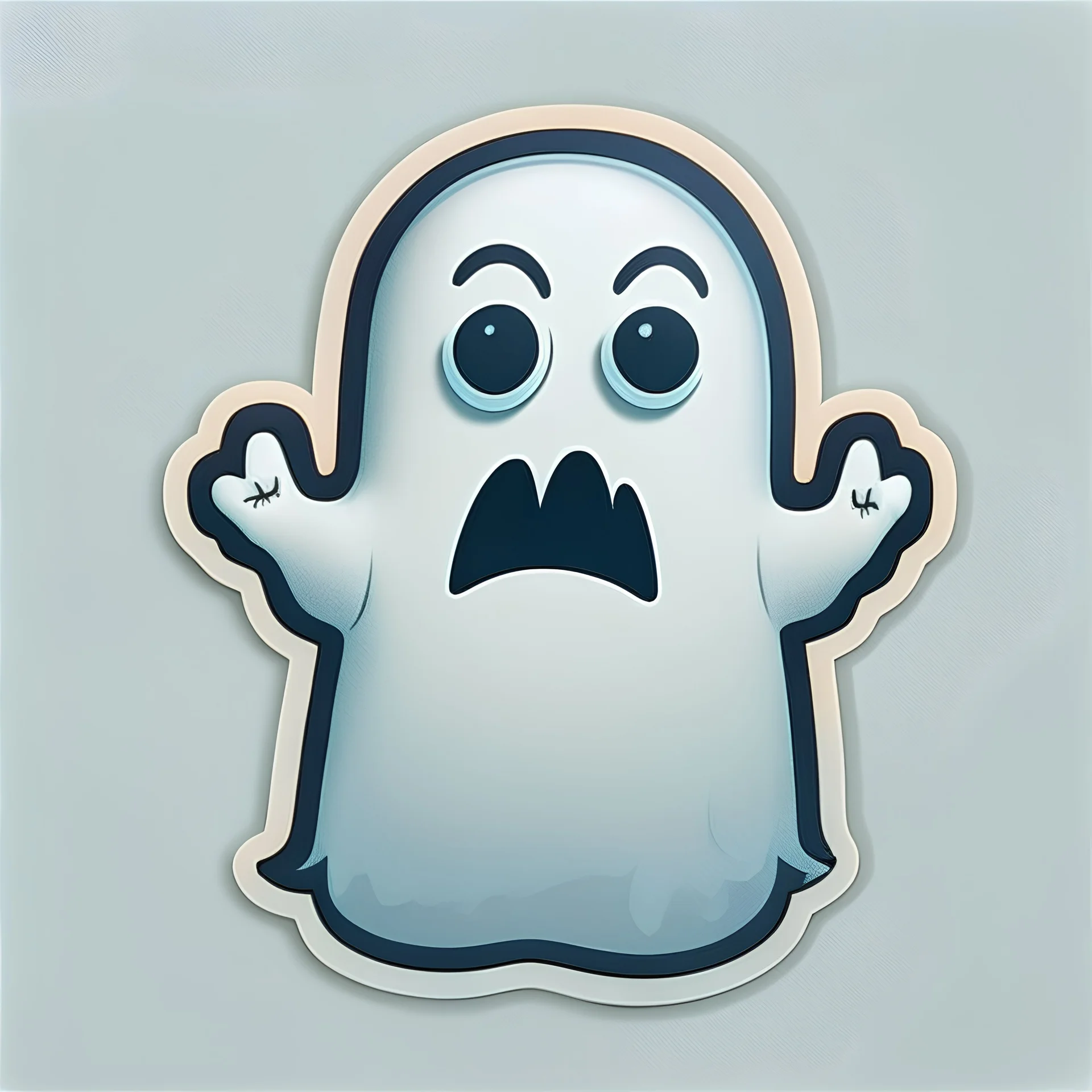 Lindo fantasma con el pulgar hacia abajo, diciendo "BOO", sticker, fondo blanco, caricatura