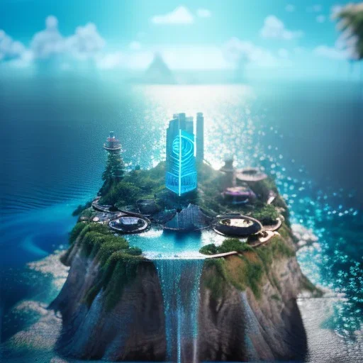 The Isometric Glass Tall Box Mini Model Little Real Island Mixed Water Fall rainbow Under Ocean Sunshine Summer Background Blue Sea, The Last Of Us / Avatar, Octane Render / ZBrush, Cinematic, IMAX Film, Nikon D750, 16K, Autostereoscopy, Anthropomorphic, Golden Ratio, Geometry, Symmetric, Depth Of Field, Highly Detailed, Ultra Realistic, Beautiful Lighting, Halfrear Lighting, Soft Light, Candoluminescence, Cast Shadow, Reflective, Glow, Translucent, Normal Map, Carbonated --testp