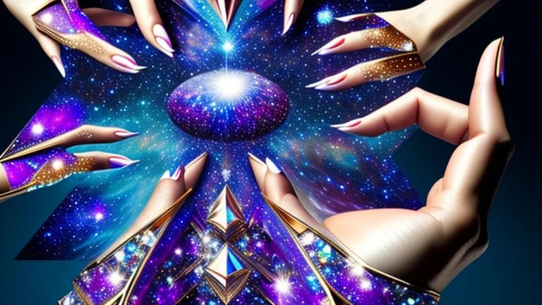 anamorphism trompe l'oeil hyperspace jeweled giant hand modelling a galaxy